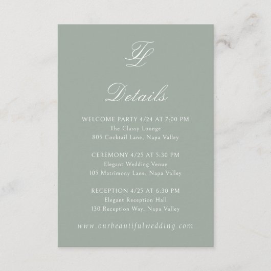 Talula Sage Green Elegant Wedding Begleitkarte (Vorderseite)