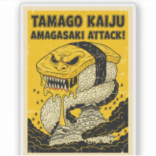 Tamago Kaiju Amagasaki Angriff Retro Sushi Monster Aufkleber