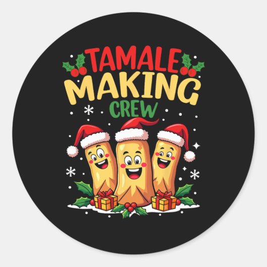 Tamale Making Crew Funny mexikanische Weihnachtsfe Runder Aufkleber (Vorderseite)