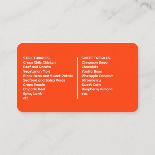 Tamales Rainbow Visitenkarte (Rückseite)