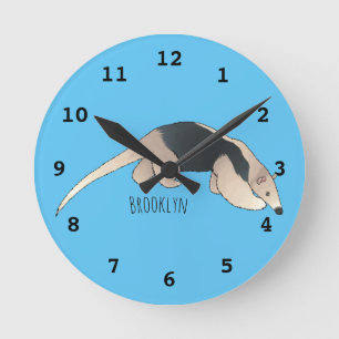 Tamandua cartoon illustration  runde wanduhr