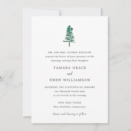 Tamara Pine Tree Moderne Hochzeit Einladung (Vorderseite)