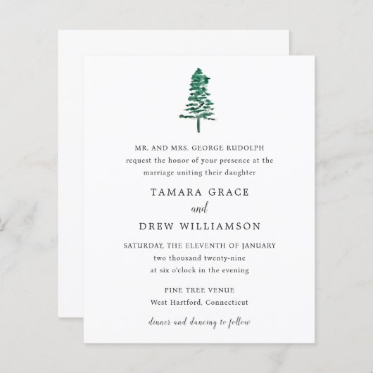 Tamara Pine Tree Moderne Hochzeit Einladung (Vorne/Hinten)