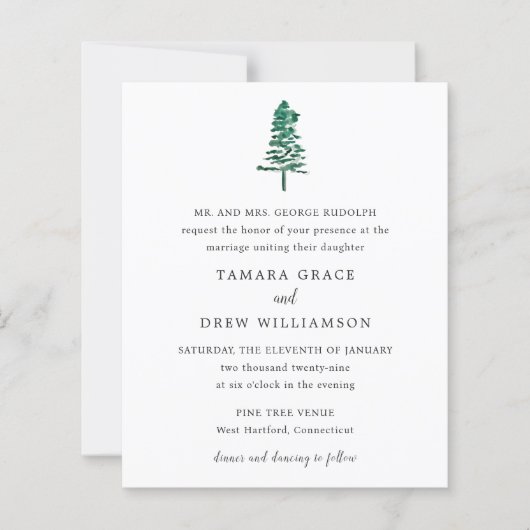 Tamara Pine Tree Moderne Hochzeit Einladung (Vorderseite)