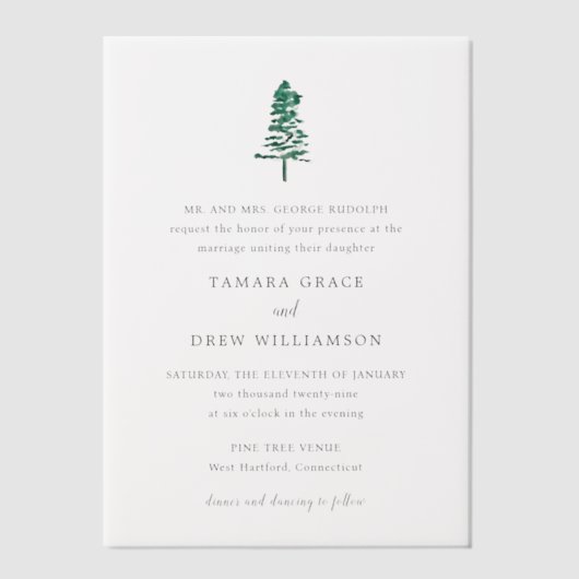 Tamara Pine Tree Moderne Hochzeit Pergament Einladungen (Vorderseite)