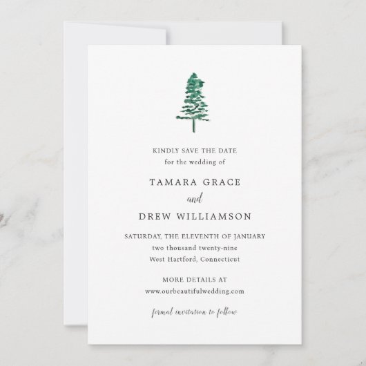 Tamara Pine Tree Moderne Hochzeit Save The Date (Vorderseite)