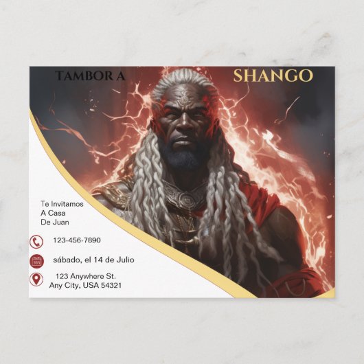 Tambor a Shango Lighting Rayos Einladung (Vorderseite)