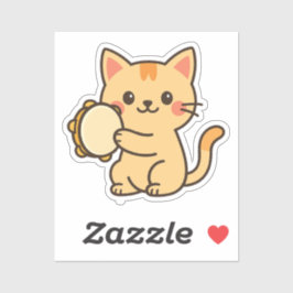 Tambourine Cat Joyful Art Aufkleber