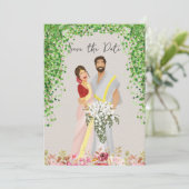 Tamil Hochzeitspaar Illustration Save The Date (Stehend Vorderseite)