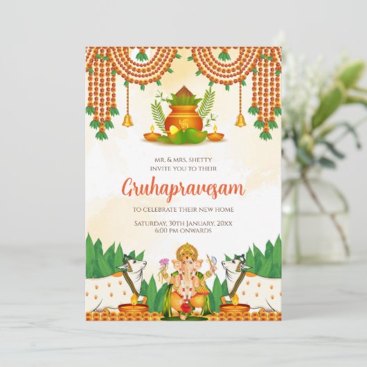 Tamil Housewärming lädt Telugu Gruhapravesham ein Einladung (Stehend Vorderseite)