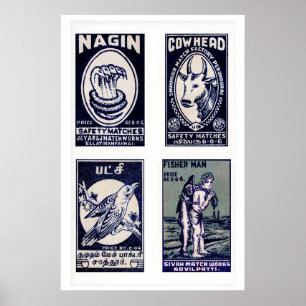 Tamil Streichholzschachtel-Wandkunst Vintage Blue  Poster