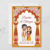 Tamil Süd-Indische Hochzeit niedliche Karikatur Einladung (Vorderseite)