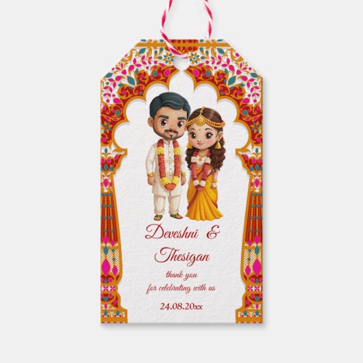 Tamil Süd-Indische Hochzeit niedliche Karikatur Ge Geschenkanhänger (Vorderseite)