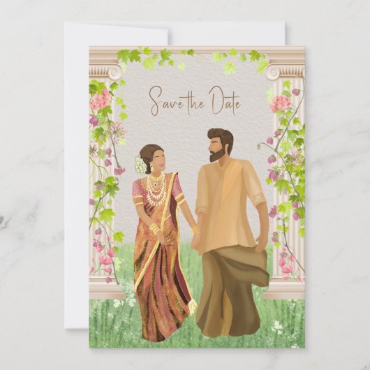 Tamil Wedding Couple Illustration Save the Date (Vorderseite)