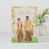 Tamil Wedding Couple Illustration Save the Date (Stehend Vorderseite)