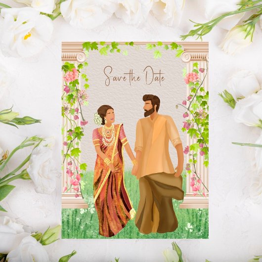 Tamil Wedding Couple Illustration Save the Date