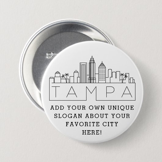 Tampa City Skyline | Benutzerdefinierter Slogan-Bu Button (Vorne & Hinten)