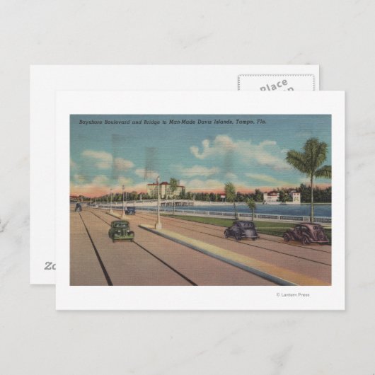 Tampa, FL - Sicht auf Bayshore Blvd, Brücke Postkarte (Vorne/Hinten)