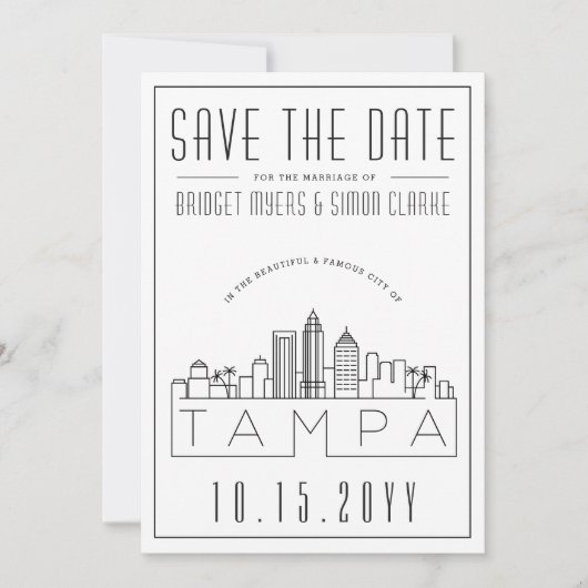 Tampa, Fl Wedding | Stilisierte Skyline Save the D Einladung (Vorderseite)