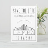 Tampa, Fl Wedding | Stilisierte Skyline Save the D Einladung (Stehend Vorderseite)