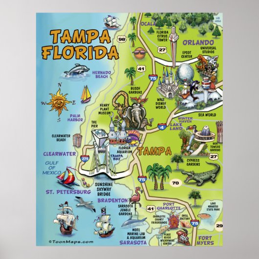 Tampa Florida Cartoon Karte Poster (Vorne)