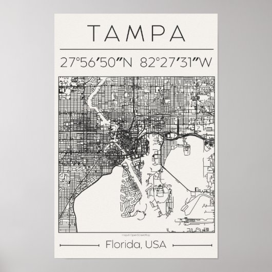 Tampa Florida Charcoal City Map Poster ModernUrban (Vorne)