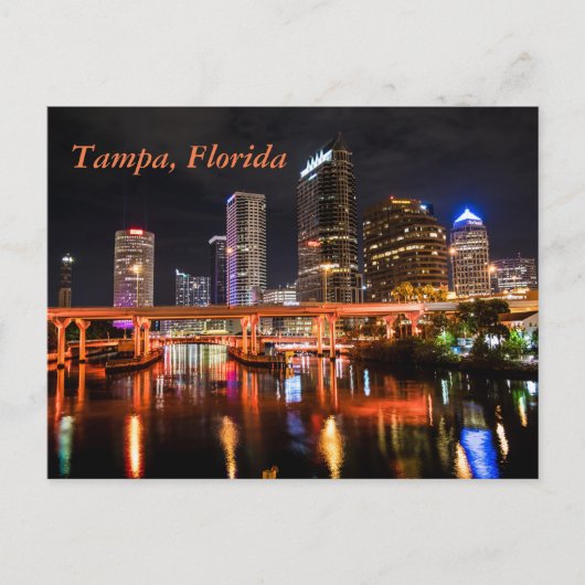 Tampa, Florida, City Lights Skyline by Night Postkarte (Vorderseite)