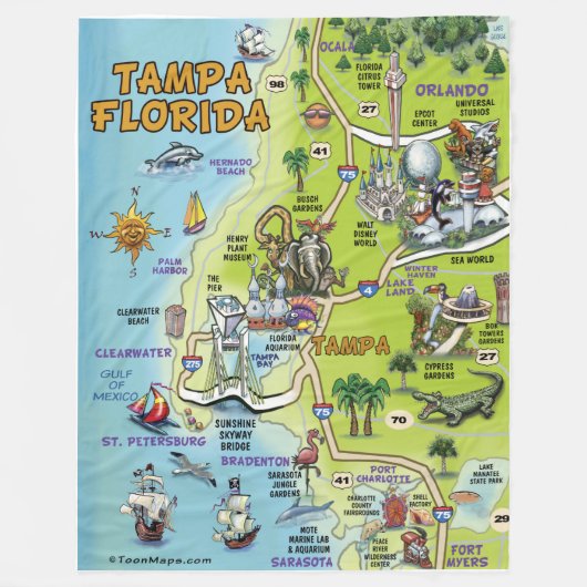 Tampa Florida Fun Karte Fleecedecke (Vorderseite)