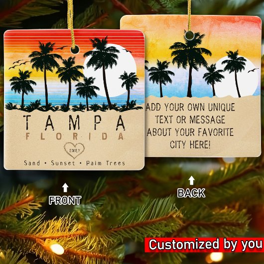 Tampa Florida Retro Palmen Souvenir 80er Keramikornament