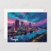 Tampa Florida Skyline Night Art Postkarte (Vorne/Hinten)