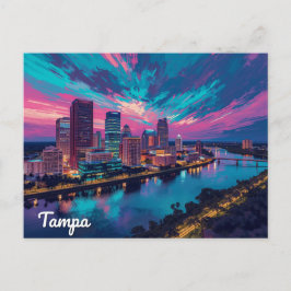 Tampa Florida Skyline Night Art Postkarte