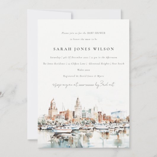 Tampa Florida Skyline Watercolor Babydusche Einladung (Vorderseite)