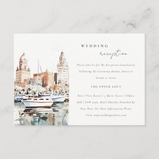 Tampa Florida Skyline Watercolor Hochzeitsempfang Begleitkarte (Vorderseite)