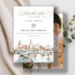 Tampa Florida Skyline Watercolor Wedding Foto Save The Date