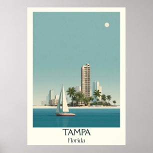 Tampa Florida Vintag Skyline Bay Reisen Kunst Poster