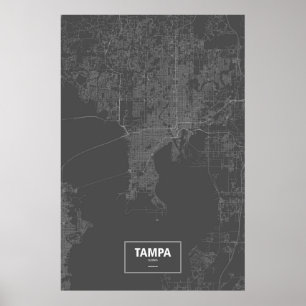 Tampa, Florida (weiß auf Schwarzem) Poster