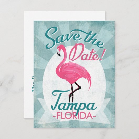 Tampa Save the Date Pink Flamingo Ankündigungspostkarte (Vorne/Hinten)