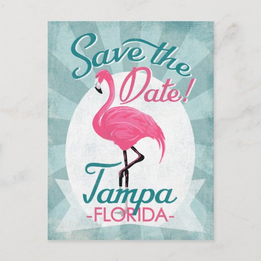 Tampa Save the Date Pink Flamingo Ankündigungspostkarte (Vorderseite)