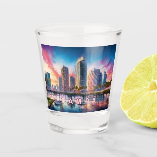 Tampa Skyline Abstrakt Art Schnapsglas (Vorderseite)