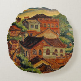 Tamsui & Chen Cheng-Po/Taiwan Vintage Kunst Rundes Kissen