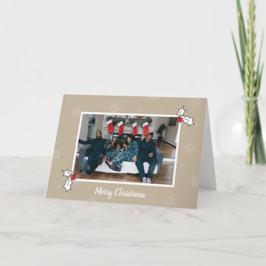 Tan 2 Holly Berries Digitales Foto Weihnachtsgesch Karte (Vorderseite)