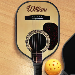 Tan Acoustic Gitarre Woodgrain Gitarrist Name Text Pickleball Schläger