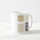 Tan Add your Foto Gingham Modern Brown Monogram Kaffeetasse (VorderseiteRechts)