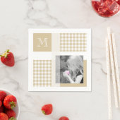 Tan Add your Foto Gingham Modern Brown Monogram Serviette (Beispiel)