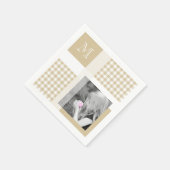 Tan Add your Foto Gingham Modern Brown Monogram Serviette (Ecke)