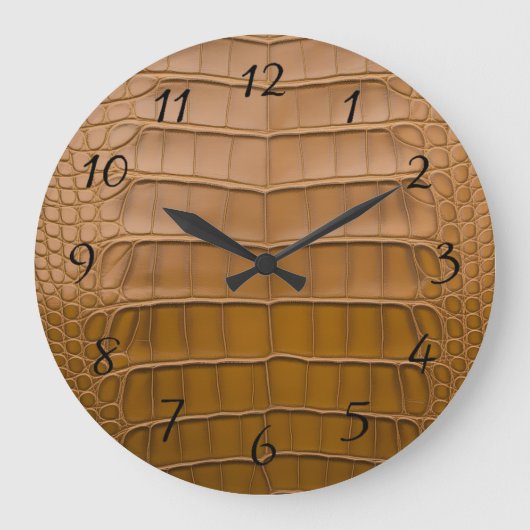 Tan Alligator Pattern-Wohngestaltung Große Wanduhr (Vorderseite)