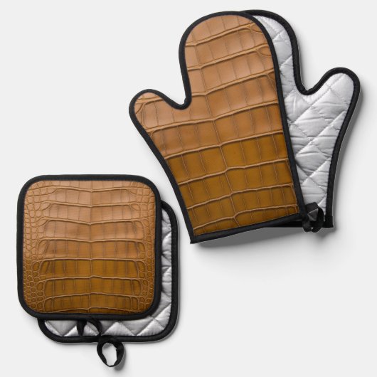 Tan Alligator Pattern-Wohngestaltung Ofenhandschuh & Topflappen-Set (Vorderseite/Rückseite)