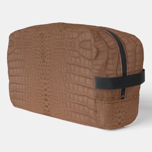 Tan Alligator Textur Print Waschbeutel (Linke Seite)