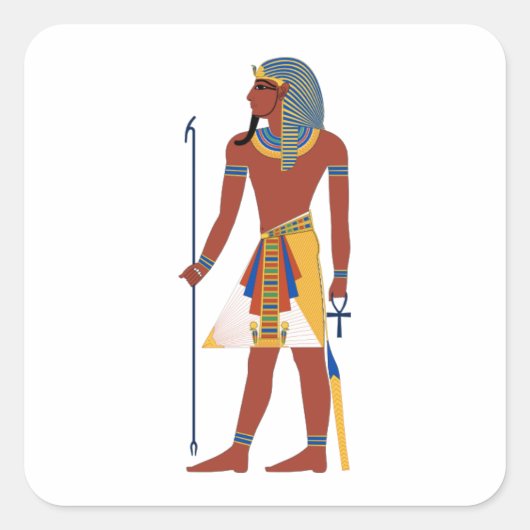 Tan Ancient Egyptian Man in Headdress Holding Ankh Quadratischer Aufkleber (Vorderseite)