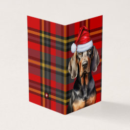 Tan and Black Coonhound Red Kariert Holiday Card